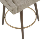 Swivel Counter Stool with Antique Bronze Detailing in Beige Tweed and Walnut Wood, 22x22x36.5 Inches Bar Stools