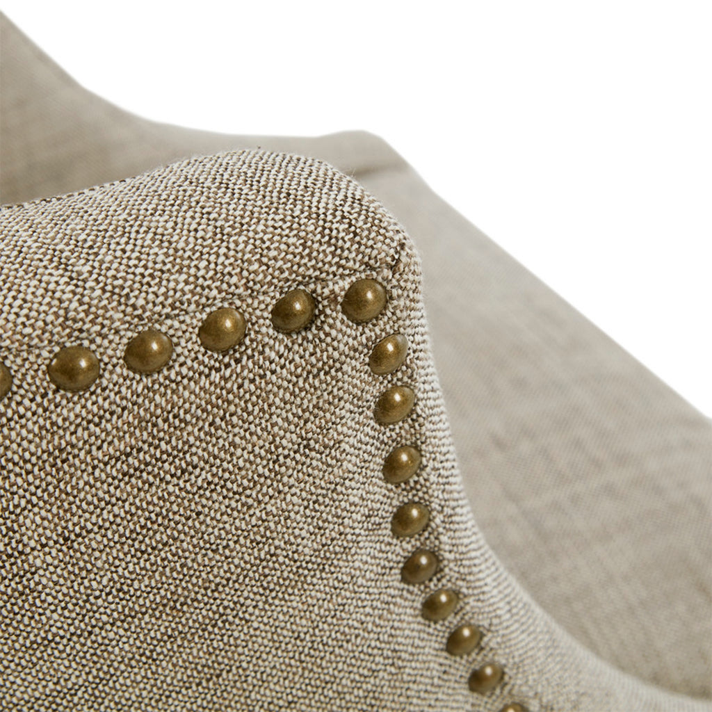 Swivel Counter Stool with Antique Bronze Detailing in Beige Tweed and Walnut Wood, 22x22x36.5 Inches Bar Stools