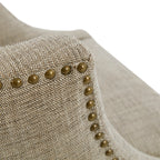 Swivel Counter Stool with Antique Bronze Detailing in Beige Tweed and Walnut Wood, 22x22x36.5 Inches Bar Stools