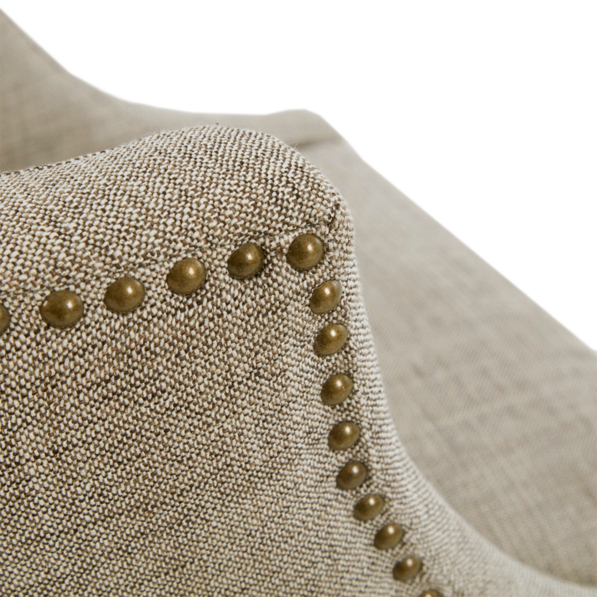 Swivel Counter Stool with Antique Bronze Detailing in Beige Tweed and Walnut Wood, 22x22x36.5 Inches Bar Stools