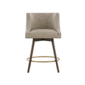 Swivel Counter Stool with Antique Bronze Detailing in Beige Tweed and Walnut Wood, 22x22x36.5 Inches Bar Stools