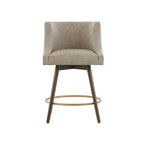 Swivel Counter Stool with Antique Bronze Detailing in Beige Tweed and Walnut Wood, 22x22x36.5 Inches Bar Stools