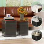 Black Set of 2 Nesting Ottoman Stool with Storage Metal Frame for Living Room Ottoman