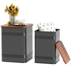 Black Set of 2 Nesting Ottoman Stool with Storage Metal Frame for Living Room Ottoman