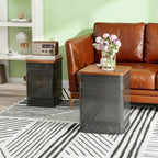 Black Set of 2 Nesting Ottoman Stool with Storage Metal Frame for Living Room Ottoman