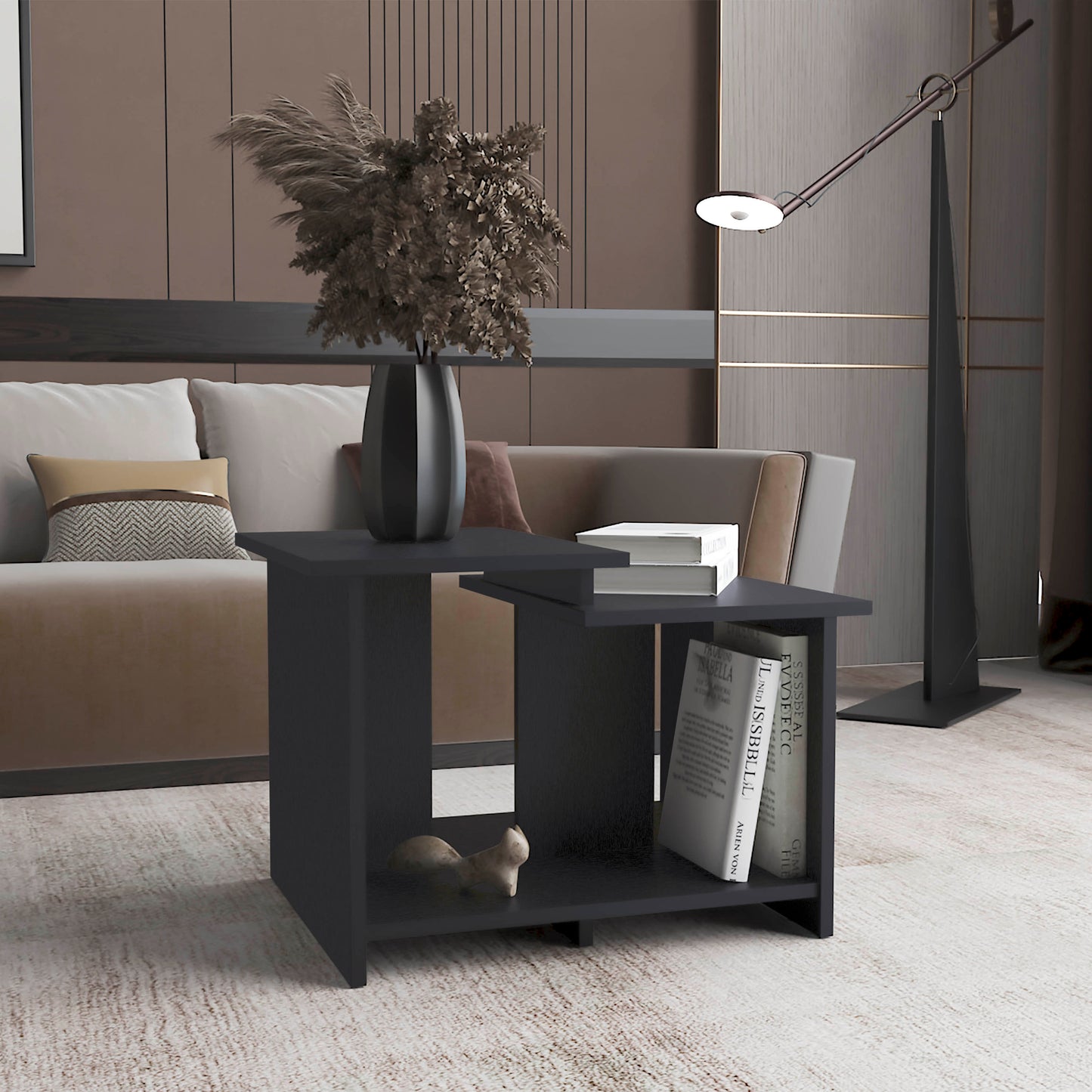 Weman 23.6 W Coffee Table with Open Shelf Living Room, Home Office Storage Black