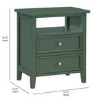 Weston Vintage Green 2 Drawer Nightstand with Nickel Knobs