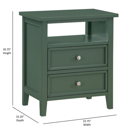 Weston Vintage Green 2 Drawer Nightstand with Nickel Knobs