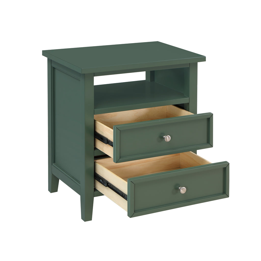 Weston Vintage Green 2 Drawer Nightstand with Nickel Knobs