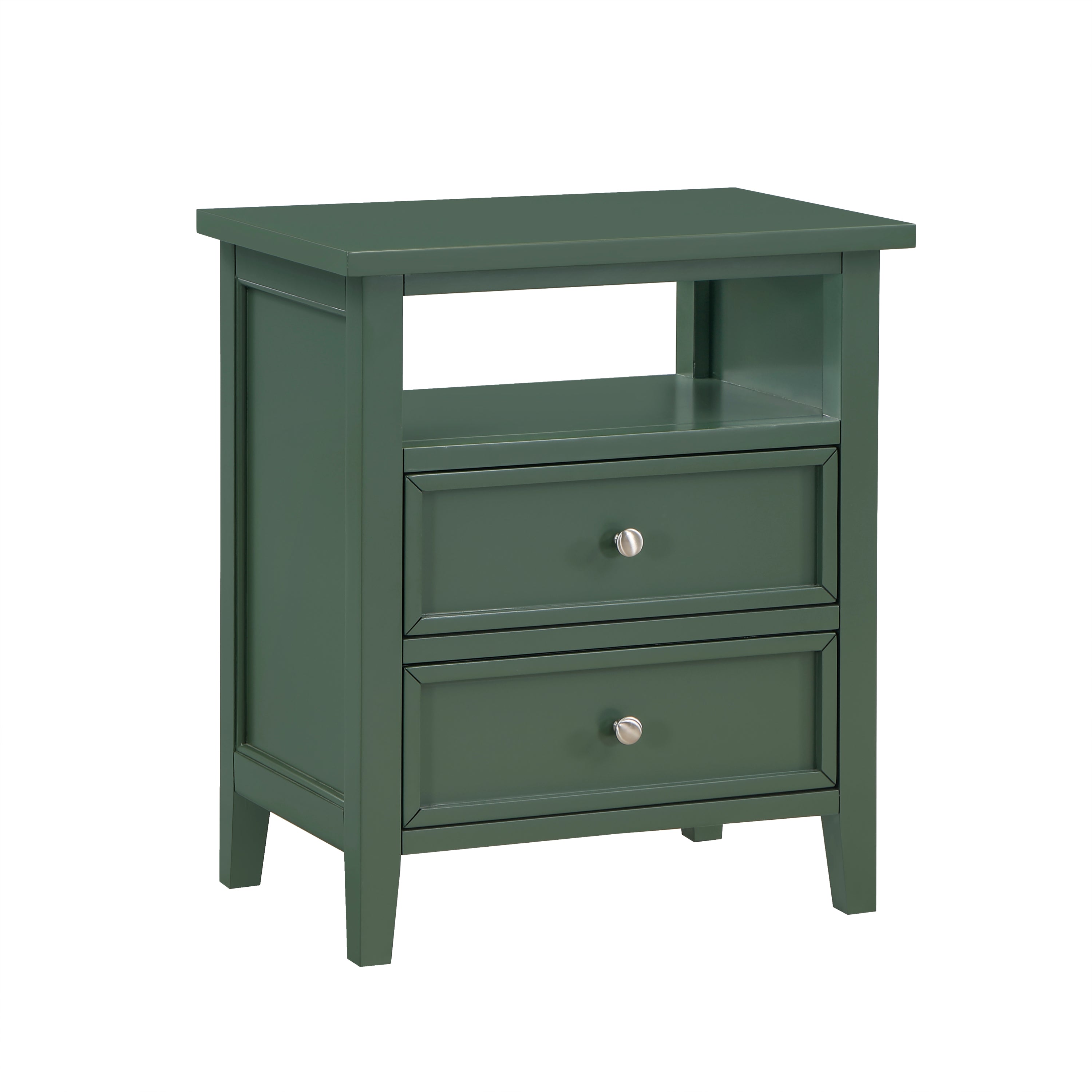 Weston Vintage Green 2 Drawer Nightstand with Nickel Knobs