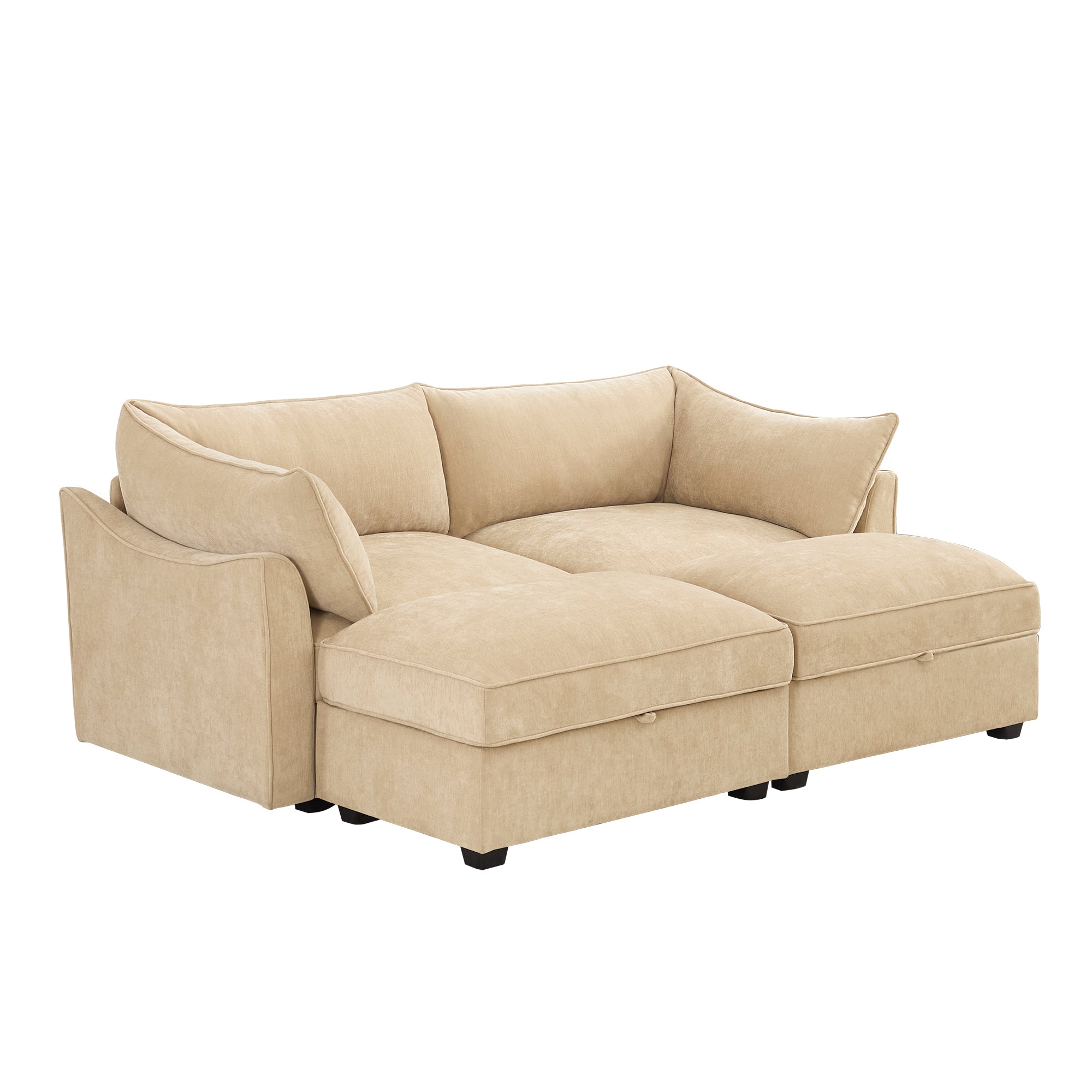 Wheat Chenille 2-Seater Sofa With Ottomans And Storage.