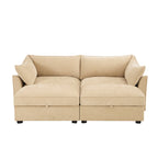Wheat Chenille 2-Seater Sofa With Ottomans And Storage.
