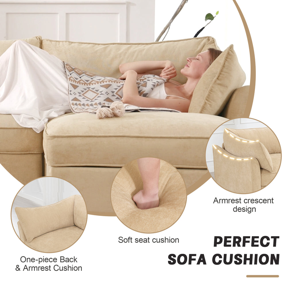Wheat Chenille 2-Seater Sofa With Ottomans And Storage.