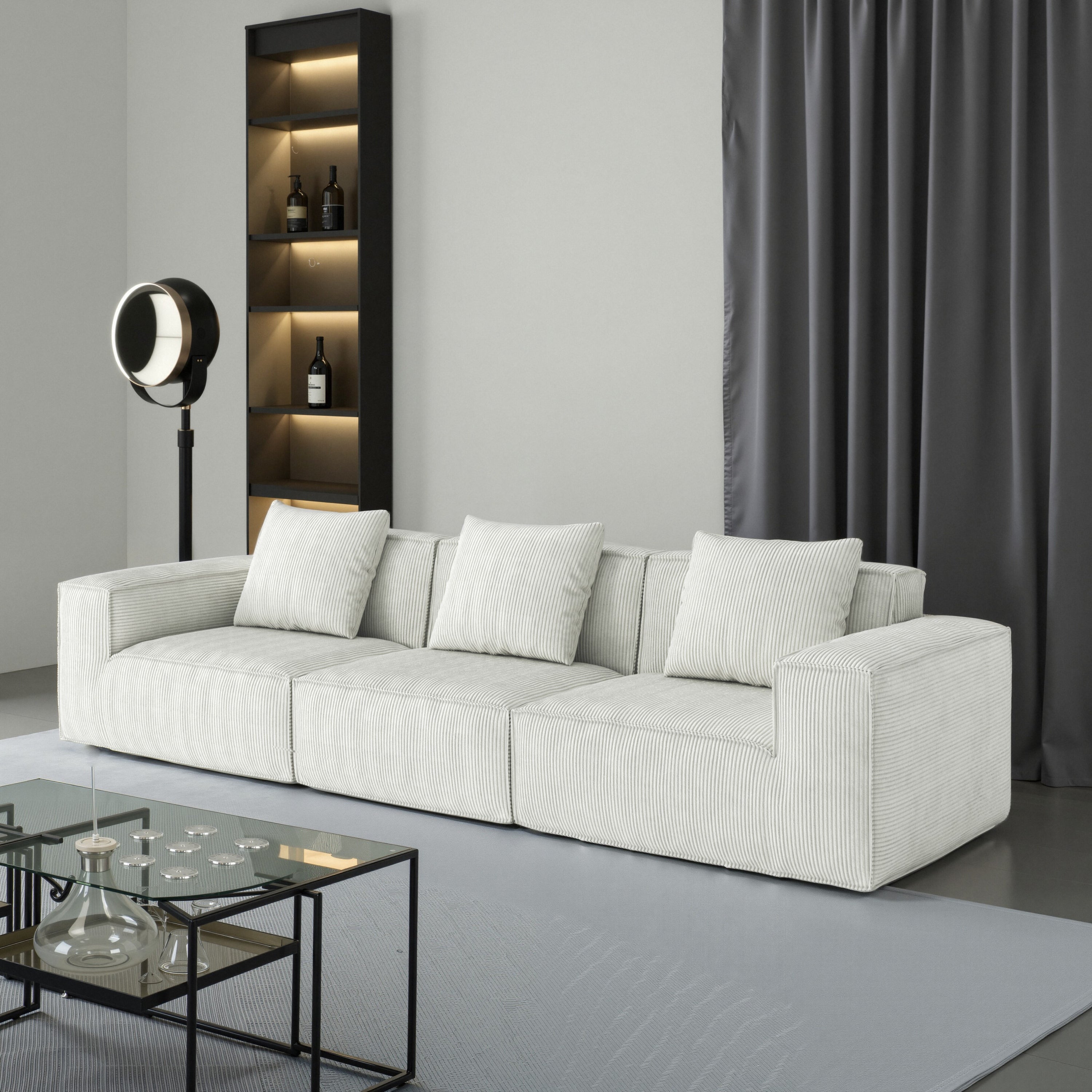 118-inch modular sofa can be converted into an oversized sofa bed Free conversion sofa set flexible configuration, soft corduroy cloud velvet fabric Three-person combination white