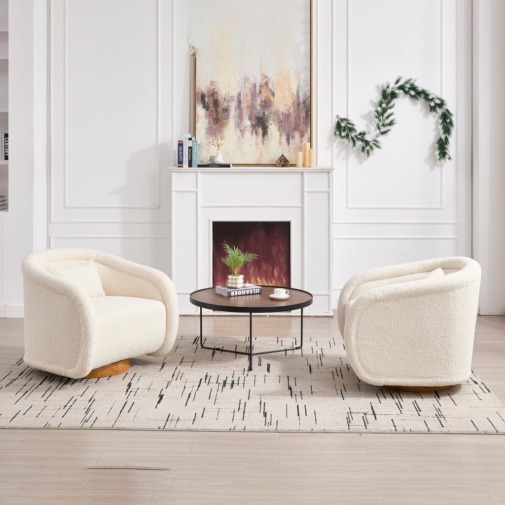 Swivel Accent Chair, 360-degree Swivel Barrel Chair with Teddy Upholstery, Comfy Pumpkin-Shaped Swivel Chair for Living Room, Bedroom, or Office