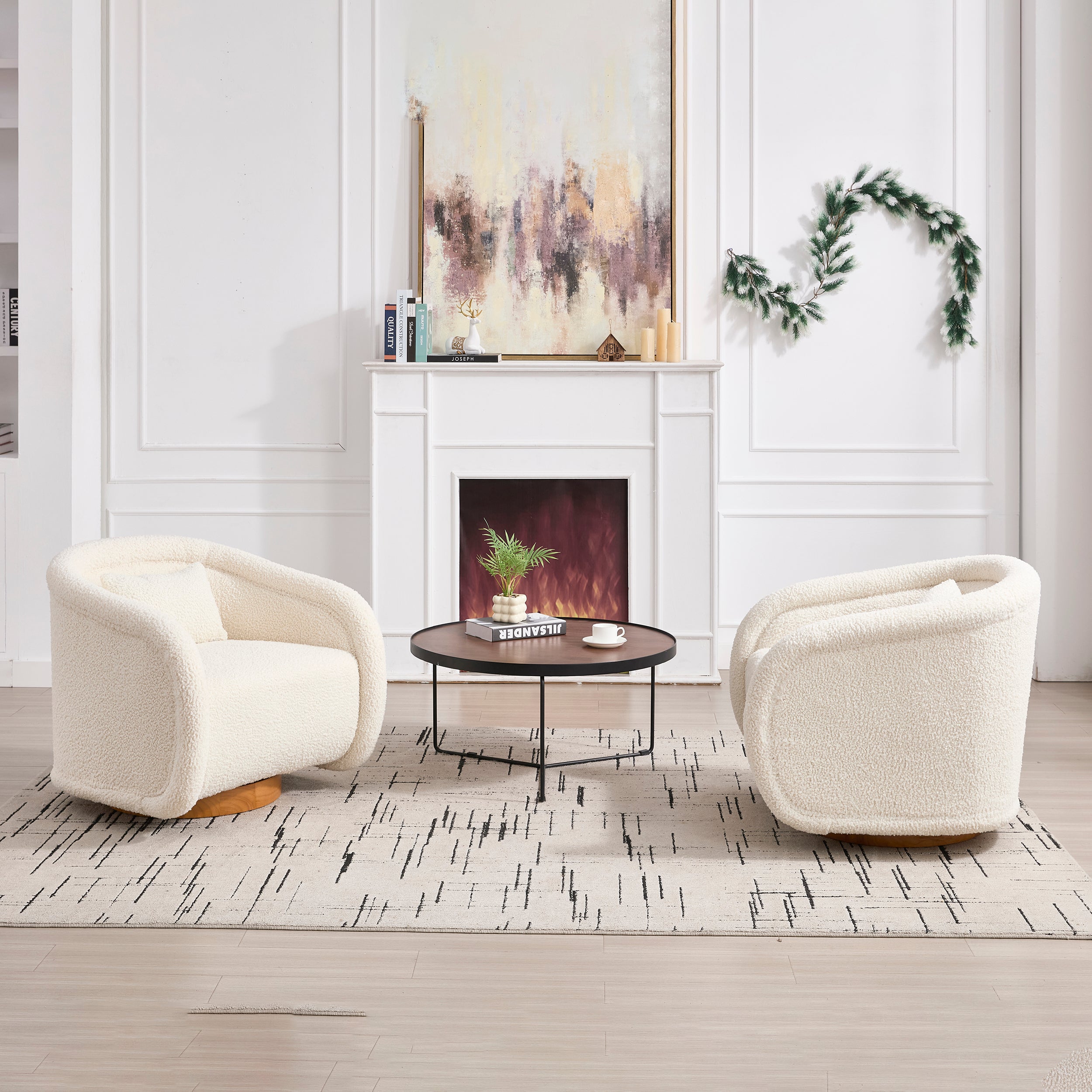 Swivel Accent Chair, 360-degree Swivel Barrel Chair with Teddy Upholstery, Comfy Pumpkin-Shaped Swivel Chair for Living Room, Bedroom, or Office