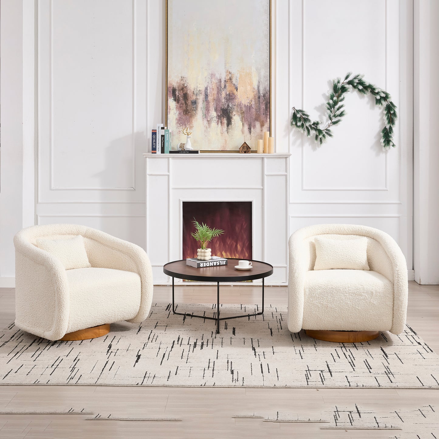 Swivel Accent Chair, 360-degree Swivel Barrel Chair with Teddy Upholstery, Comfy Pumpkin-Shaped Swivel Chair for Living Room, Bedroom, or Office