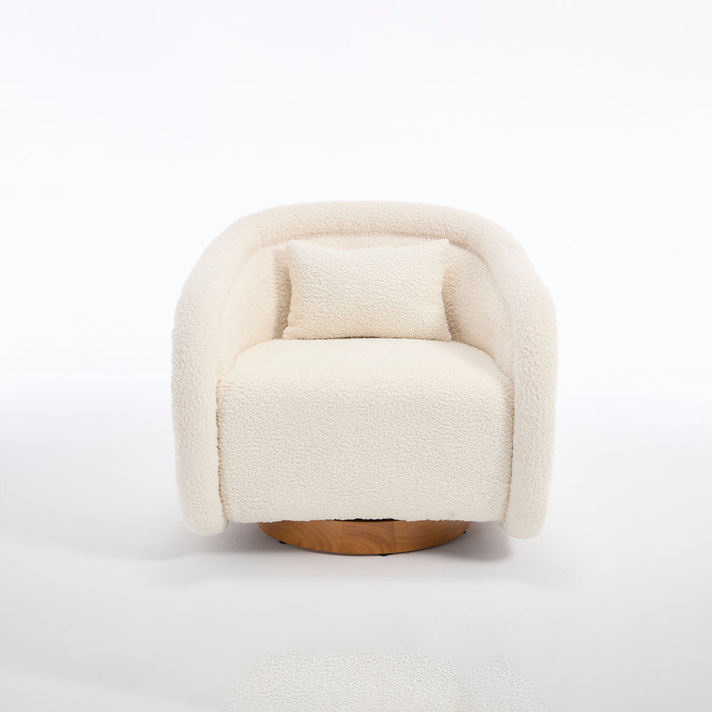 Swivel Accent Chair, 360-degree Swivel Barrel Chair with Teddy Upholstery, Comfy Pumpkin-Shaped Swivel Chair for Living Room, Bedroom, or Office