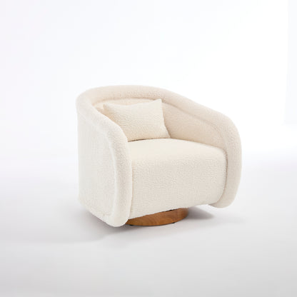 Swivel Accent Chair, 360-degree Swivel Barrel Chair with Teddy Upholstery, Comfy Pumpkin-Shaped Swivel Chair for Living Room, Bedroom, or Office