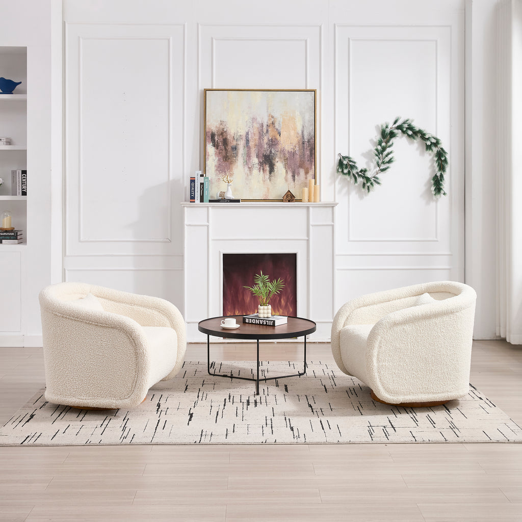 Swivel Accent Chair, 360-degree Swivel Barrel Chair with Teddy Upholstery, Comfy Pumpkin-Shaped Swivel Chair for Living Room, Bedroom, or Office