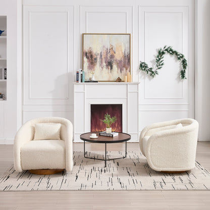 Swivel Accent Chair, 360-degree Swivel Barrel Chair with Teddy Upholstery, Comfy Pumpkin-Shaped Swivel Chair for Living Room, Bedroom, or Office