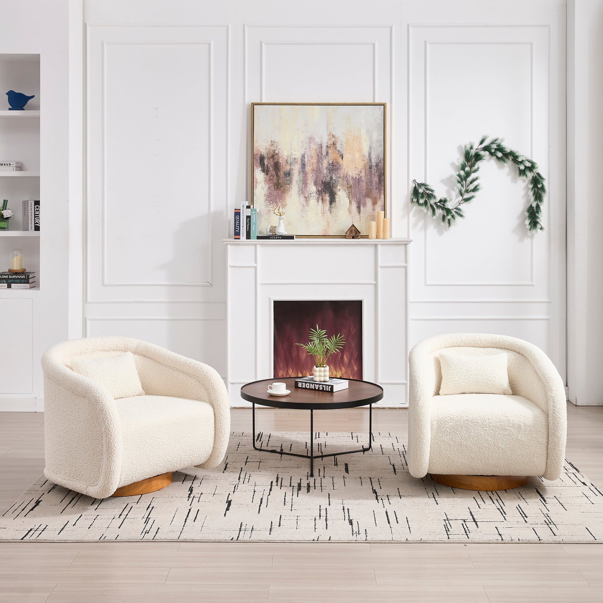 Swivel Accent Chair, 360-degree Swivel Barrel Chair with Teddy Upholstery, Comfy Pumpkin-Shaped Swivel Chair for Living Room, Bedroom, or Office