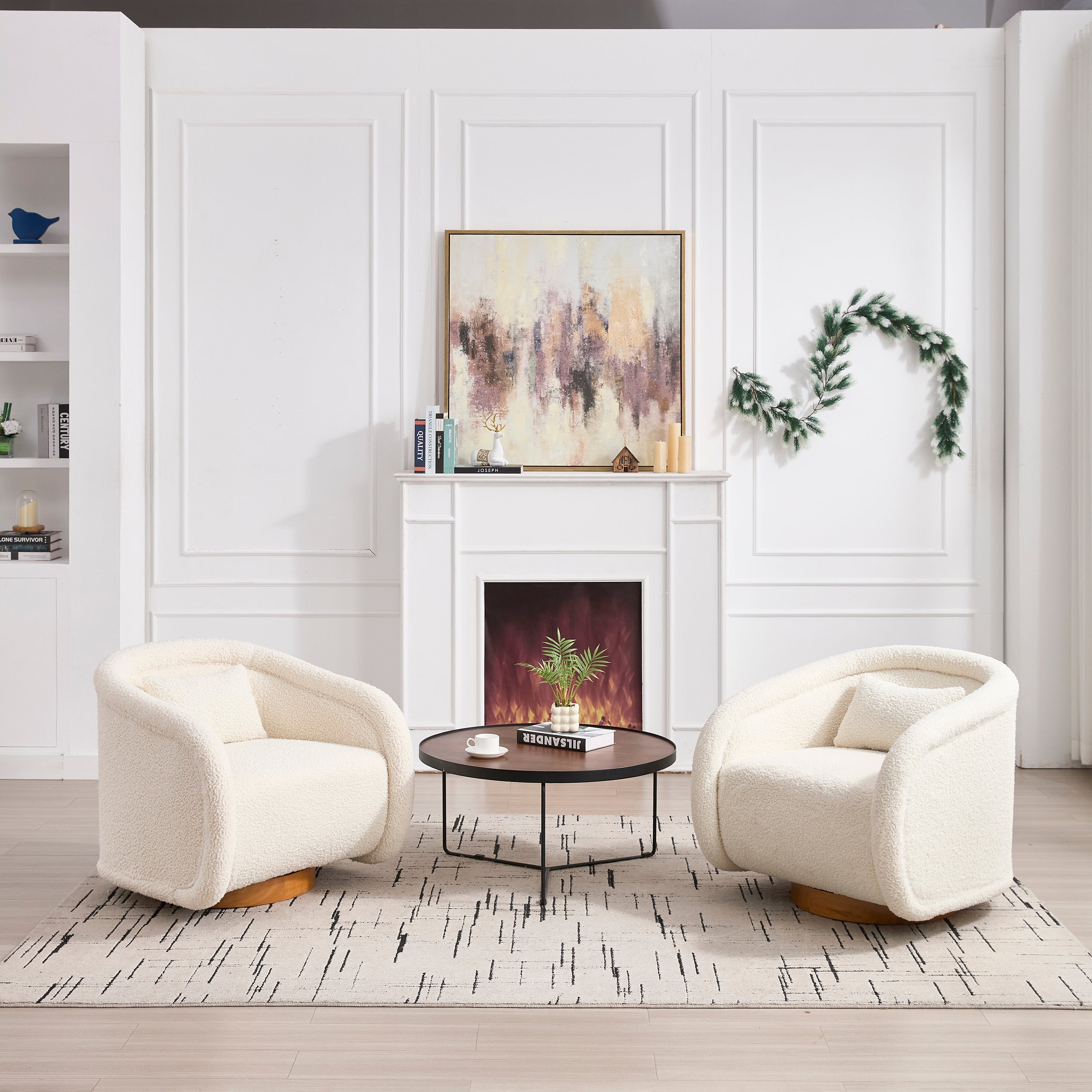 Swivel Accent Chair, 360-degree Swivel Barrel Chair with Teddy Upholstery, Comfy Pumpkin-Shaped Swivel Chair for Living Room, Bedroom, or Office