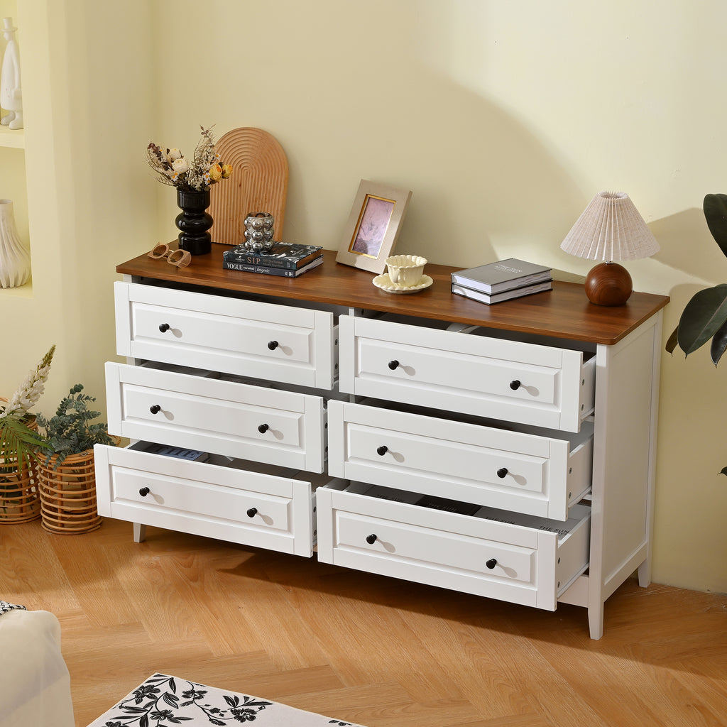 White Dresser for Bedroom, 6 Drawer Dresser with Wide Drawer and Metal Handles, White Dresser, Wood Dressers & Chests of Drawers for Hallway, Entryway.