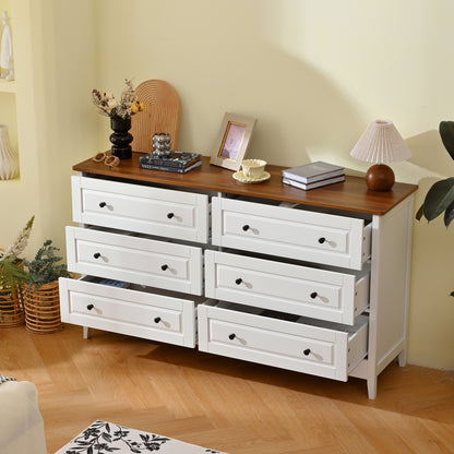 White Dresser for Bedroom, 6 Drawer Dresser with Wide Drawer and Metal Handles, White Dresser, Wood Dressers & Chests of Drawers for Hallway, Entryway.