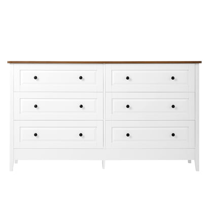 White Dresser for Bedroom, 6 Drawer Dresser with Wide Drawer and Metal Handles, White Dresser, Wood Dressers & Chests of Drawers for Hallway, Entryway.