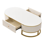 Modern Oval Coffee Table with Drawers,Curved Profile Design, Gold Metal Decor, Center Table for Living Room in 47.2'