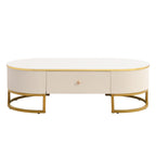 Modern Oval Coffee Table with Drawers,Curved Profile Design, Gold Metal Decor, Center Table for Living Room in 47.2'