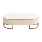 Modern Oval Coffee Table with Drawers,Curved Profile Design, Gold Metal Decor, Center Table for Living Room in 47.2'