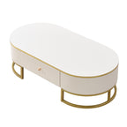 Modern Oval Coffee Table with Drawers,Curved Profile Design, Gold Metal Decor, Center Table for Living Room in 47.2'
