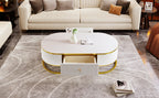 Modern Oval Coffee Table with Drawers,Curved Profile Design, Gold Metal Decor, Center Table for Living Room in 47.2'