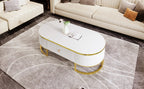 Modern Oval Coffee Table with Drawers,Curved Profile Design, Gold Metal Decor, Center Table for Living Room in 47.2'