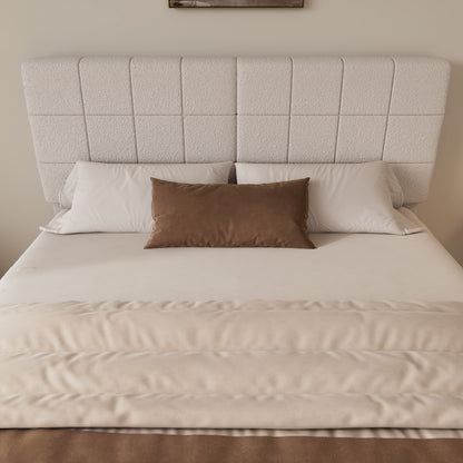 White Boucle Floating Bed with Light,Queen Bed Frame