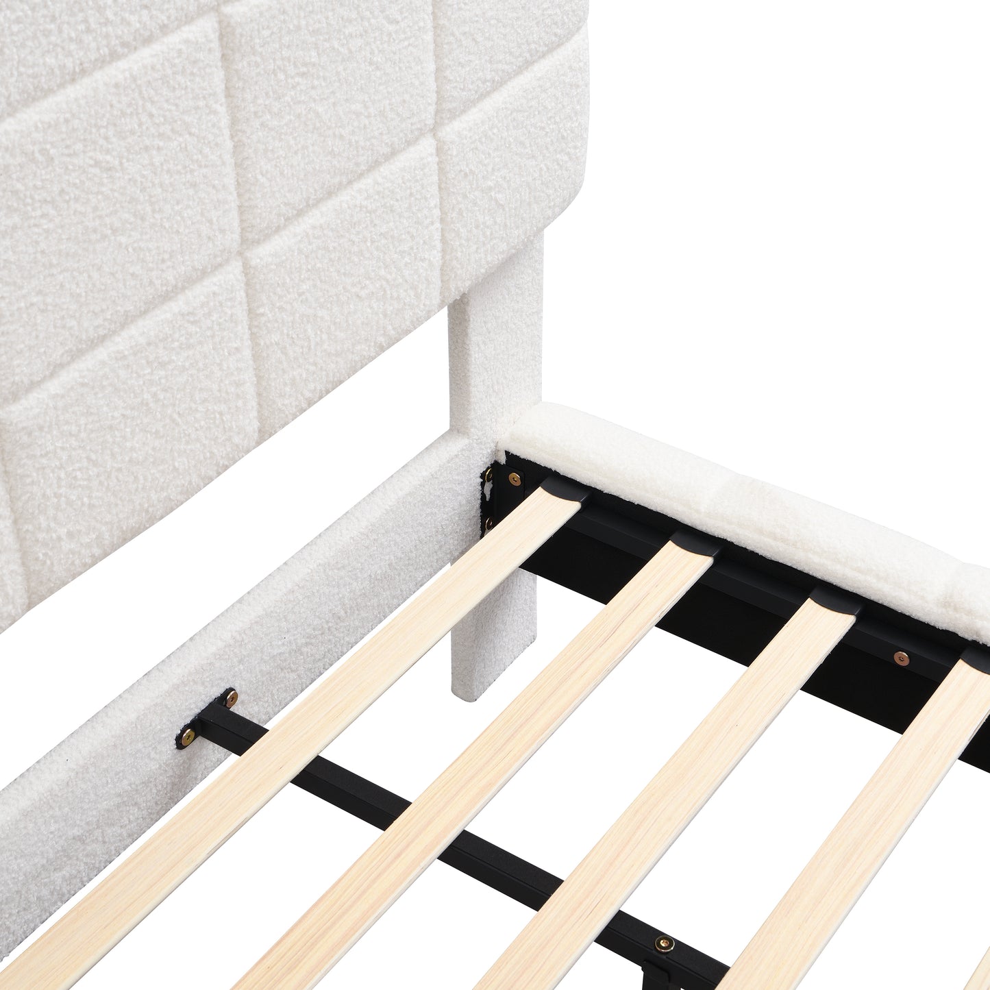 White Boucle Floating Bed with Light,Queen Bed Frame