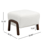 Upholstered Ottoman, Wooden Legs, White, Boucle Ottoman