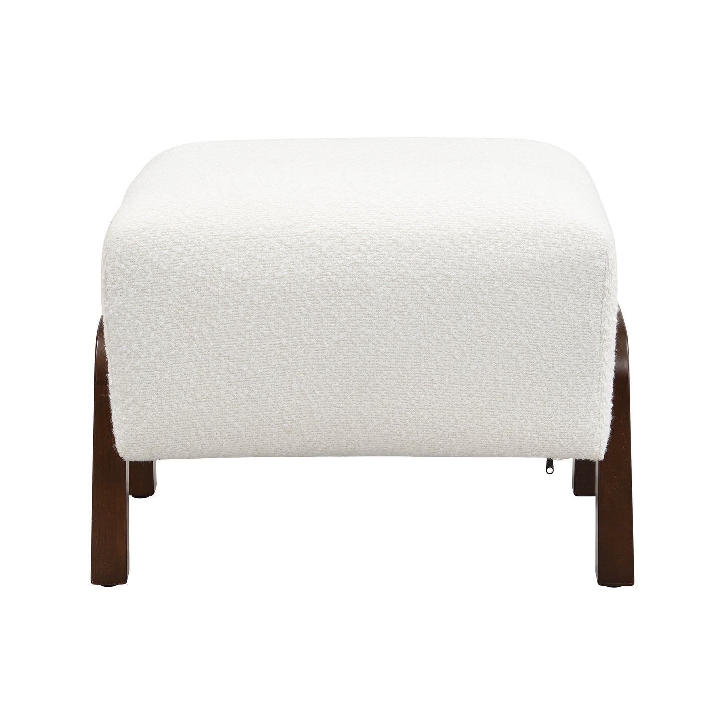 Upholstered Ottoman, Wooden Legs, White, Boucle Ottoman