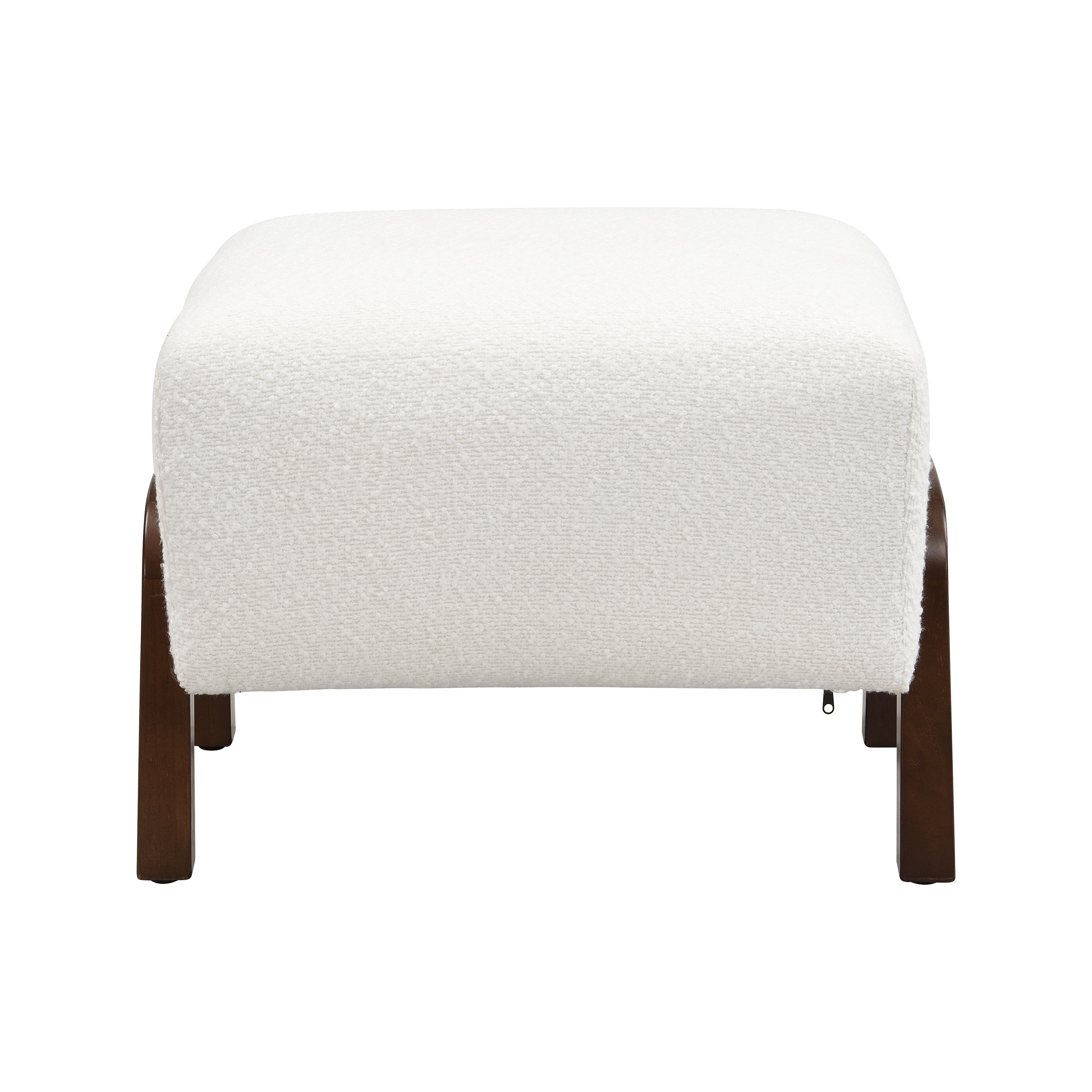 Upholstered Ottoman, Wooden Legs, White, Boucle Ottoman