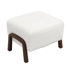 Upholstered Ottoman, Wooden Legs, White, Boucle Ottoman