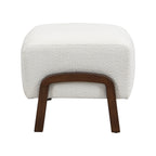 Upholstered Ottoman, Wooden Legs, White, Boucle Ottoman