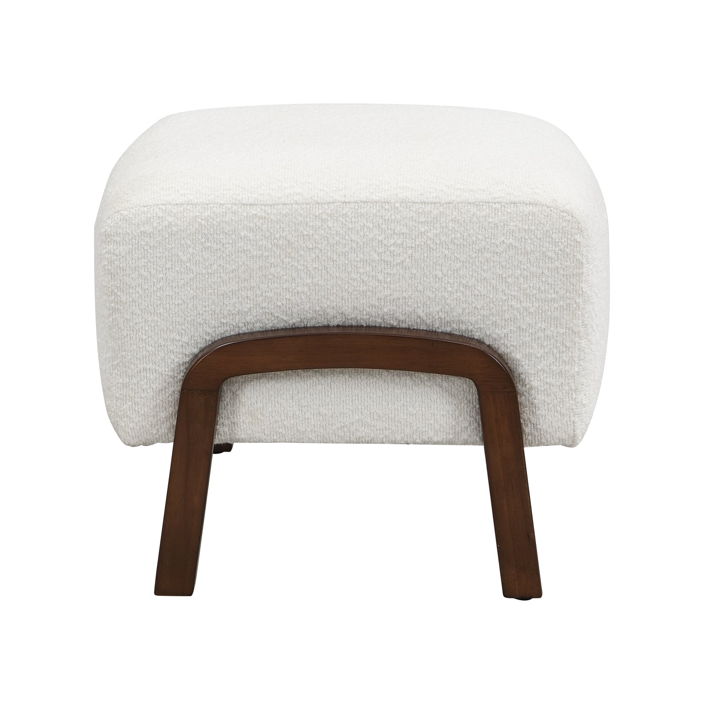 Upholstered Ottoman, Wooden Legs, White, Boucle Ottoman
