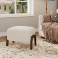 Upholstered Ottoman, Wooden Legs, White, Boucle Ottoman