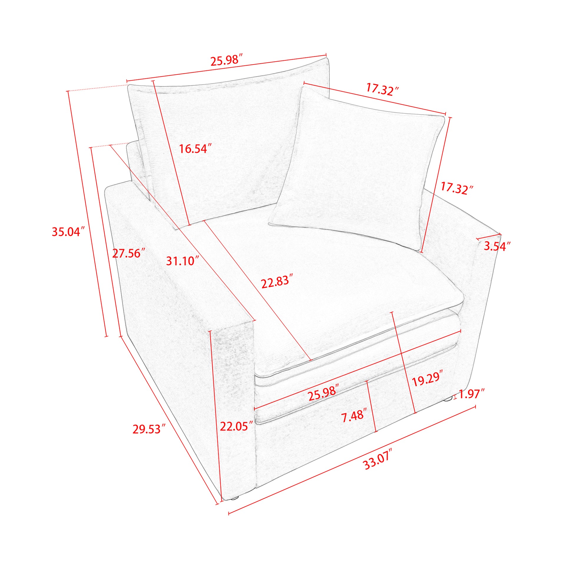 Chenille  Fabric Comfy Deep Single Seat Sofa Upholstered Reading Armchair Living Room