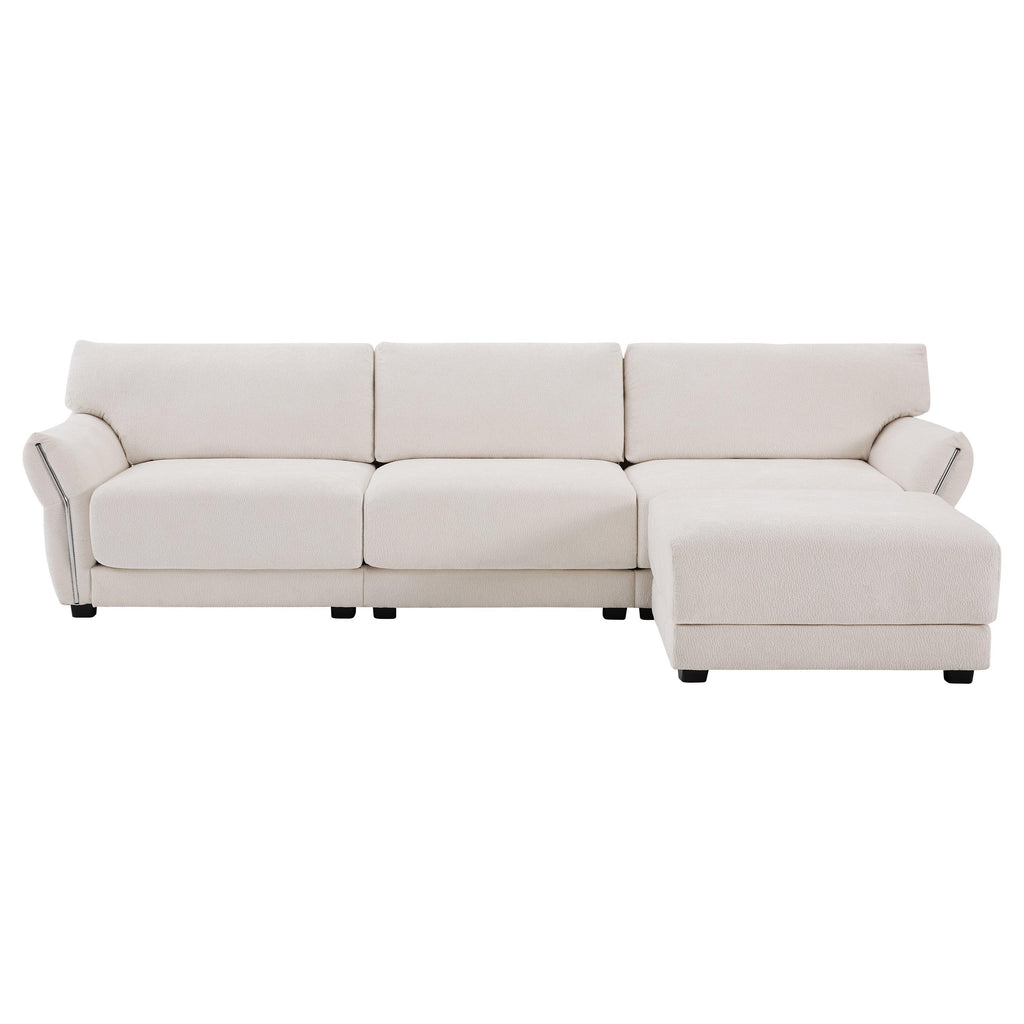 White Chenille L-Shaped Modular Sectional Sofa With USB.
