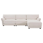 White Chenille L-Shaped Modular Sectional Sofa With USB.