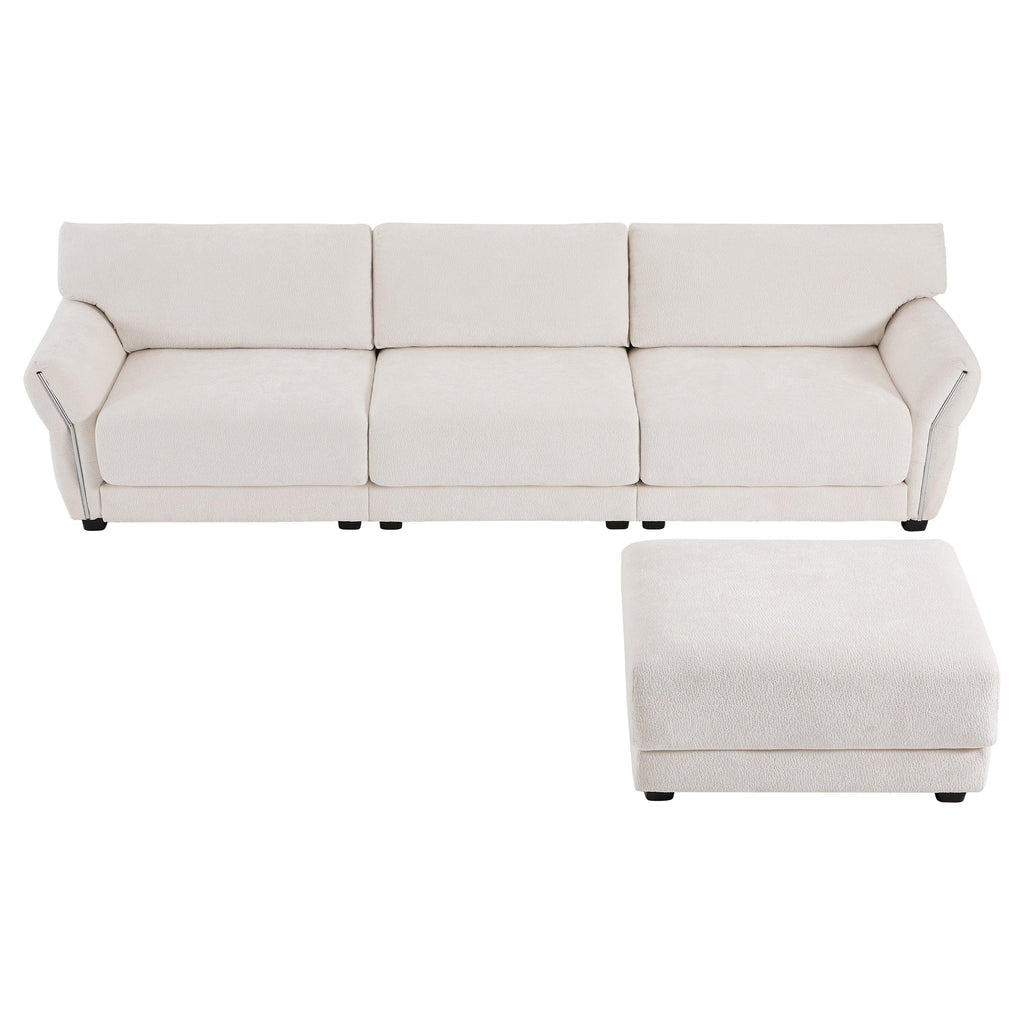 White Chenille L-Shaped Modular Sectional Sofa With USB.