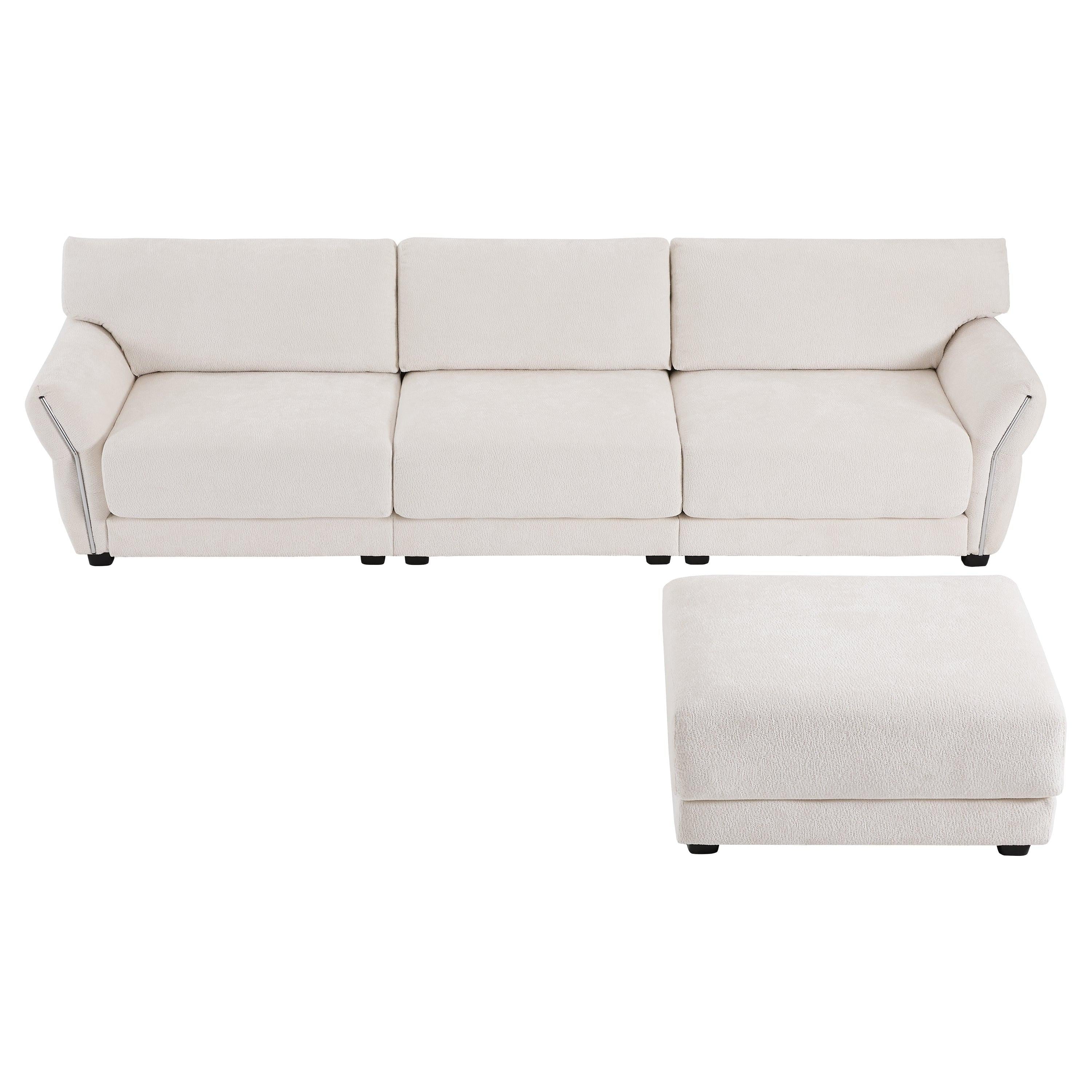White Chenille L-Shaped Modular Sectional Sofa With USB.